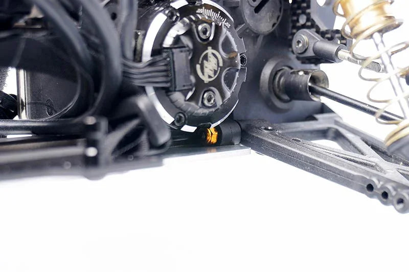 Koswork RC car aluminum motor mount accessory KOS04340, black and silver color, installed view