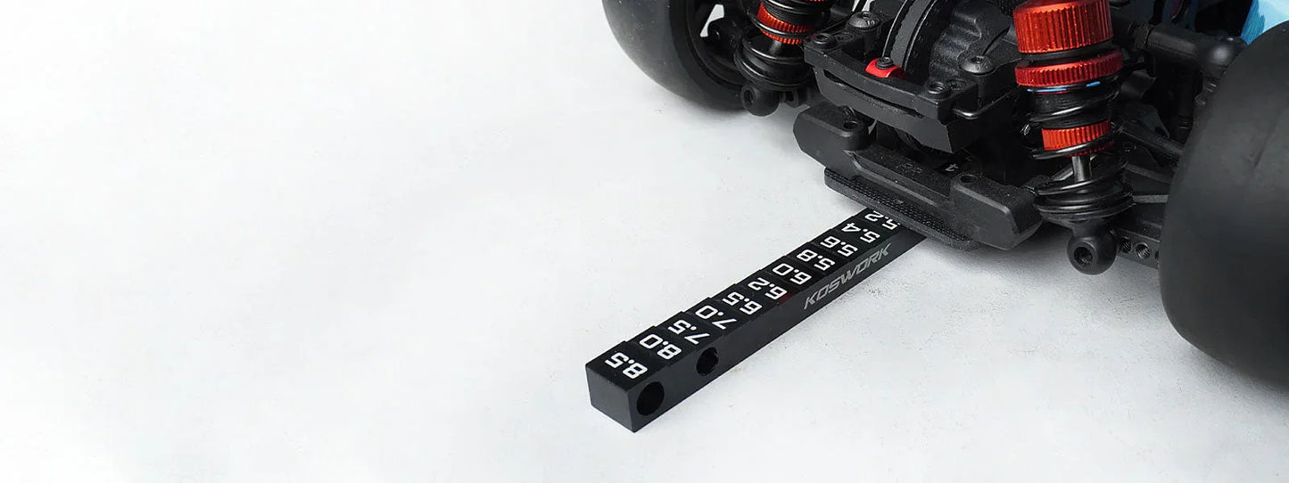 Koswork KOS13351 black aluminum ride height gauge for RC cars with white markings