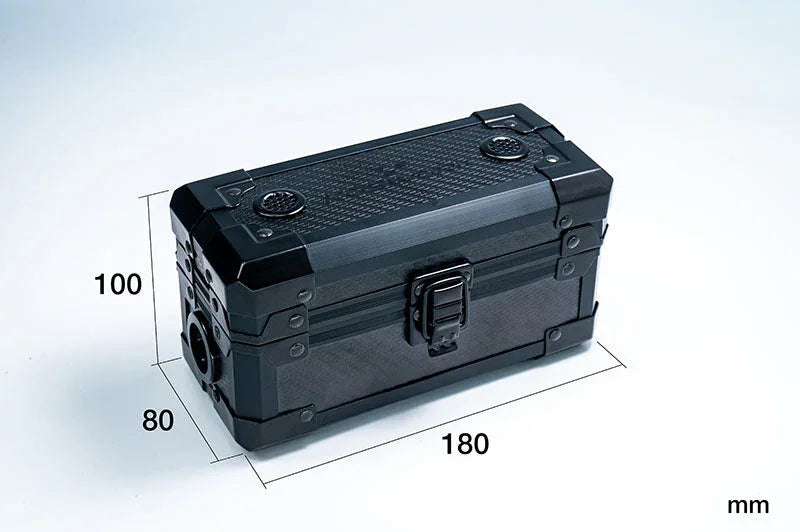 Black RC storage box with latch, dimensions 180x100x80 mm shown on white background