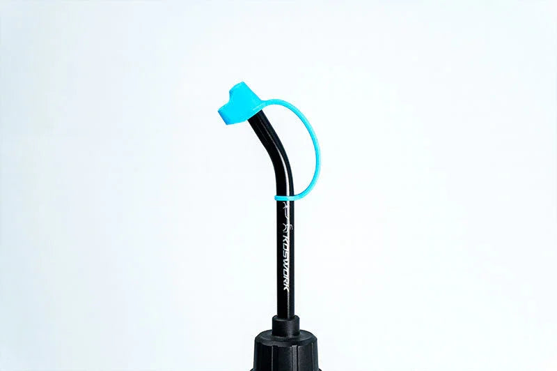 Koswork RC car bottle nozzle black with blue cap, curved spout accessory