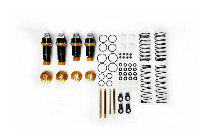 RC car shock absorber kit with springs, dampers, O-rings, pistons, and hardware parts