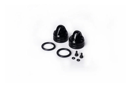 RC aluminum shock caps set with O-rings and screws on white background