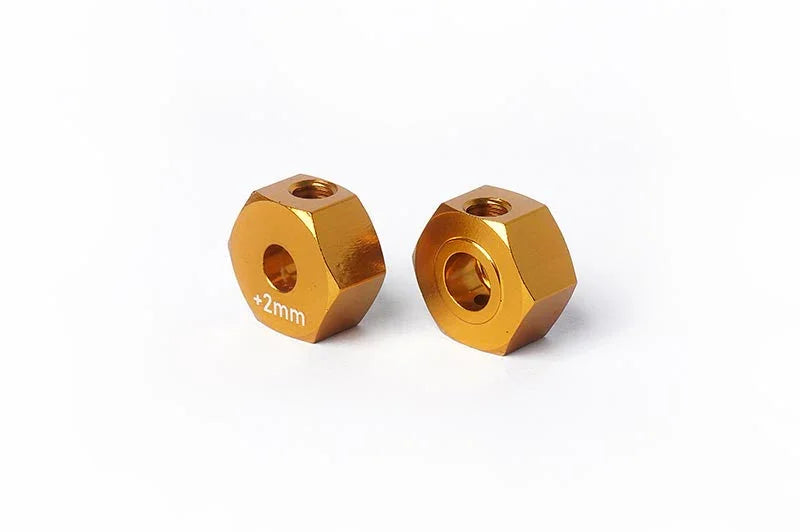 Koswork gold aluminum +2mm RC car hex wheel adapters, set of two, for RC accessories