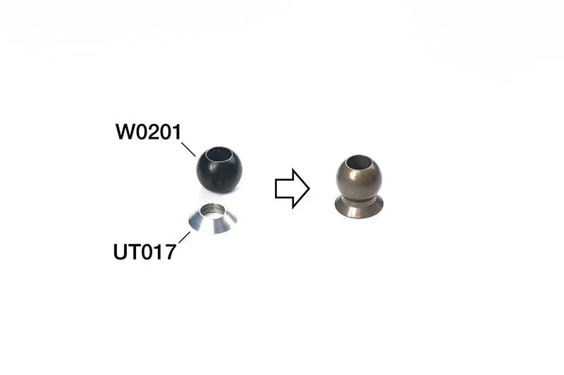Koswork RC car ball stud upgrade, product codes W0201 and UT017, metal accessory parts