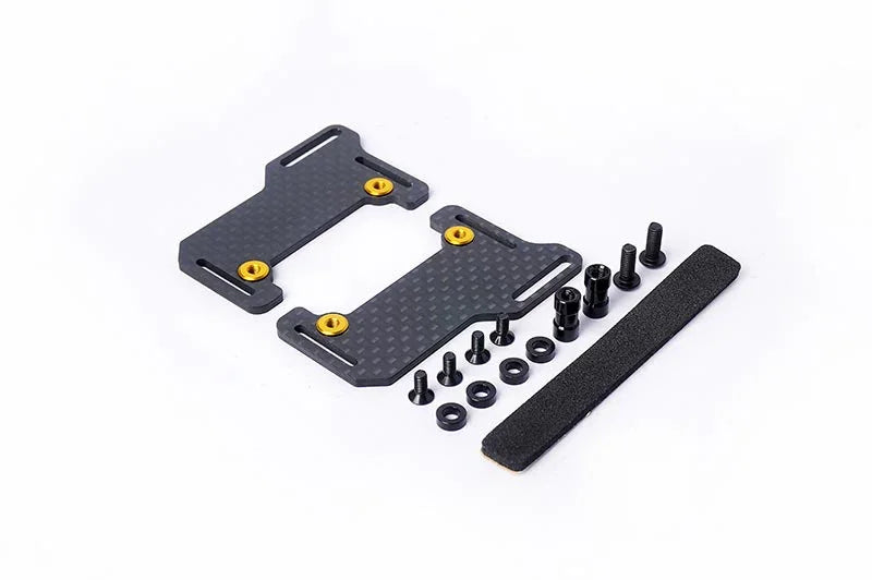 Koswork carbon fiber RC car battery mount set with screws, washers, and foam strip, KOS04323-1.