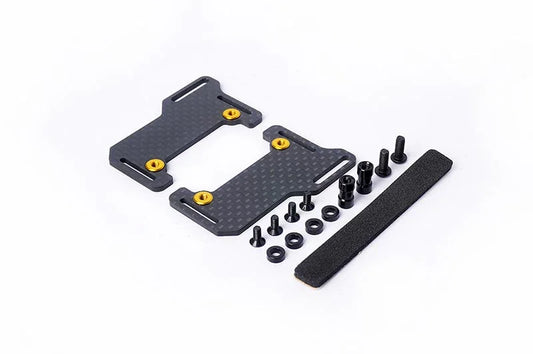 Koswork carbon fiber RC car battery mount set with screws, washers, and foam strip, KOS04323-1.