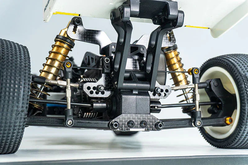 Koswork RC car suspension and shock absorbers detail, black and gold, KOS04326-3