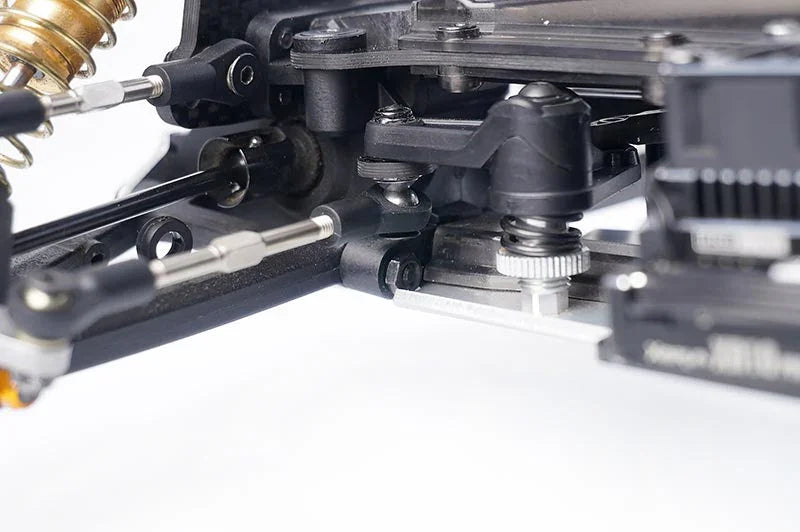 Koswork RC car aluminum steering assembly, black metal and silver parts, precision accessories