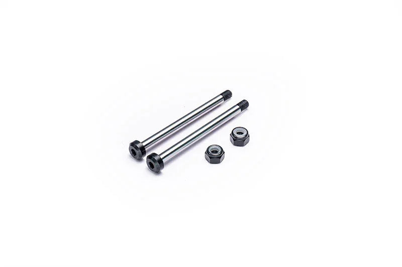 RC car metal axles and nuts set on white background, radio control parts accessory