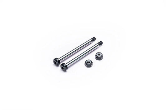 RC car metal axles and nuts set on white background, radio control parts accessory