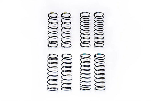 Set of eight black RC shock springs with colored markings for remote control car suspension