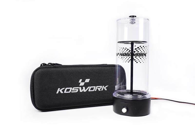Koswork RC electric pit bottle with black carrying case on white background
