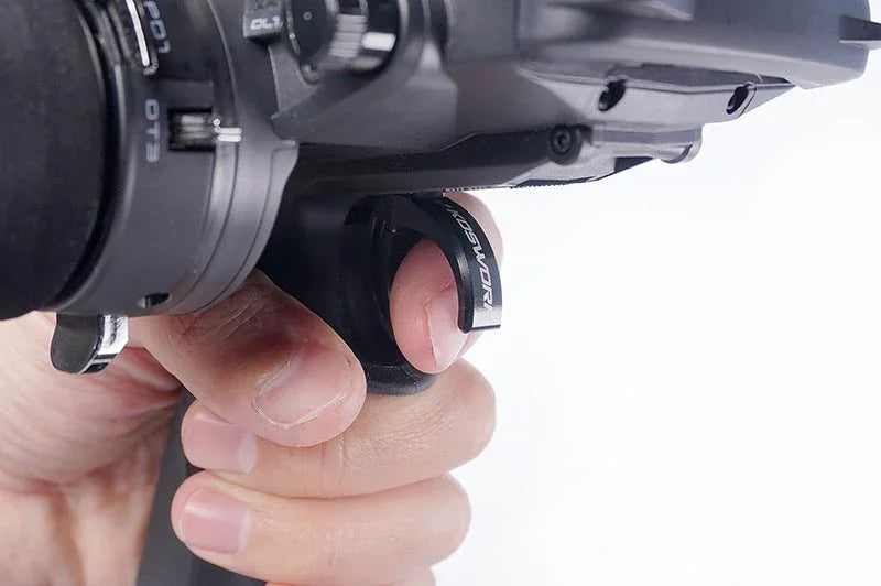 Koswork RC car remote control trigger accessory, black metal, branded Koswork, ergonomic design.