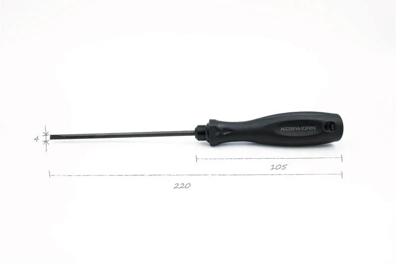 Koswork 4mm RC car hex driver tool, black handle, product number KOS13204, 220mm length