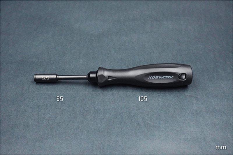 Koswork 5.5mm RC car nut driver tool, black handle, model KOS13213, precise size marked in mm.