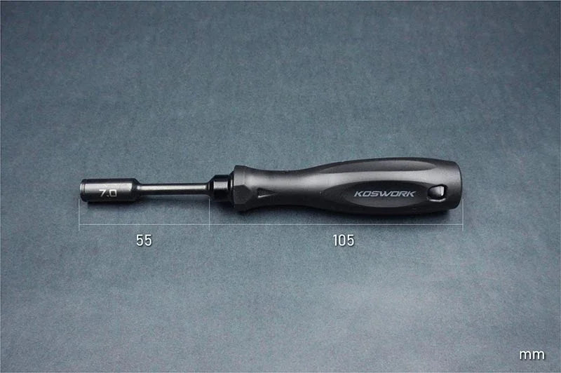 Koswork 7.0mm nut driver KOS13213-N7S, black RC car tool with ergonomic handle, 160mm length