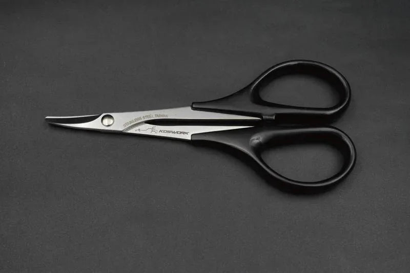 Koswork stainless steel curved scissors, black handles, RC car accessory, model KOS13221-1