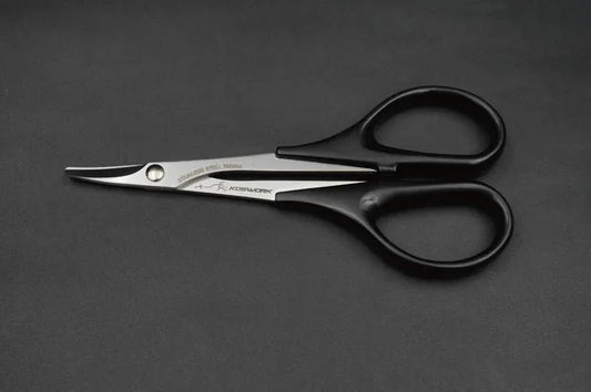 Koswork stainless steel curved scissors, black handles, RC car accessory, model KOS13221-1