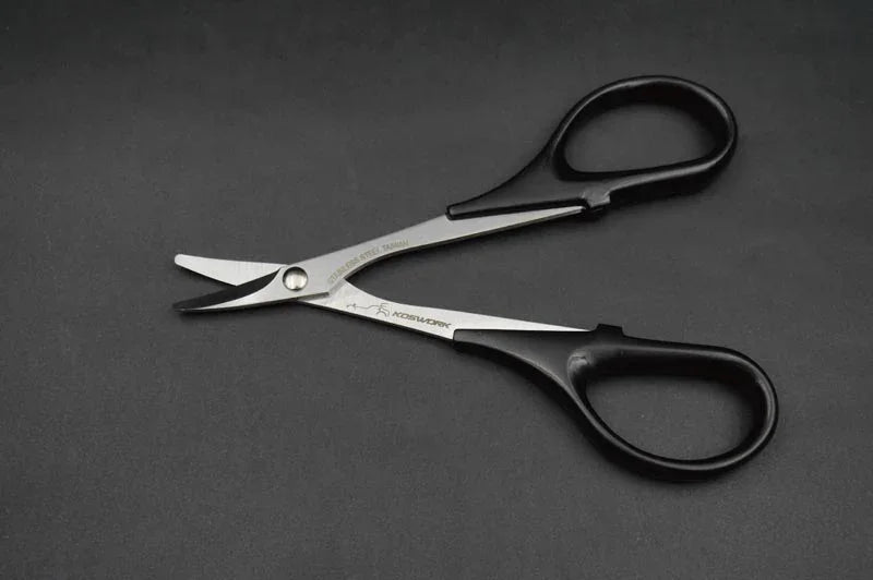 Koswork curved RC body scissors KOS13221, black handle, stainless steel, for RC car accessories