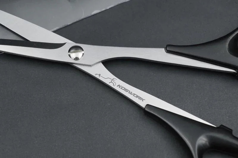 Koswork stainless steel RC car scissors with black handles, model KOS13222-03, for hobby use.