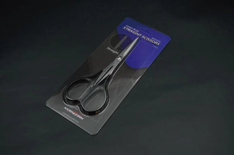 Koswork straight scissors KOS13222-05 for RC car accessories, black metal, in retail packaging