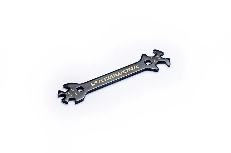 Black Koswork RC multi-size wrench tool with gold markings on white background