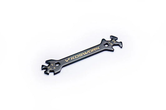 Black Koswork RC multi-size wrench tool with gold markings on white background