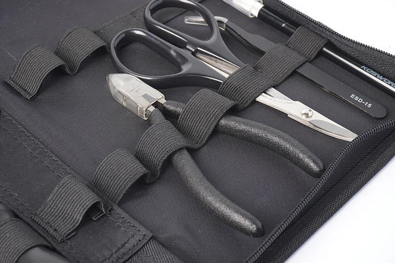 Koswork RC car tool bag KOS13274-7 with pliers, scissors, and tweezers in black case