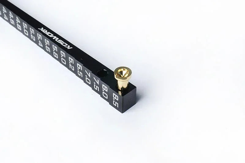 Koswork KOS13351 RC car setup ruler, black aluminum, precise scale markings, gold screw