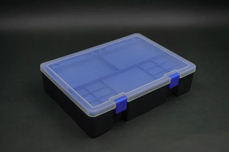 Koswork RC parts organizer box KOS32111-3B, black with blue transparent lid, plastic storage case