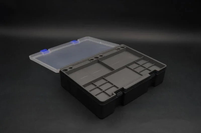 Koswork RC parts box KOS32111-3G, black plastic organizer with clear lid and compartments.