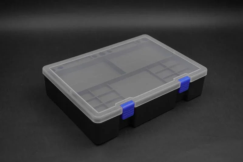 Koswork KOS32111-3G RC car accessory parts organizer box, black plastic with blue latches