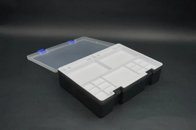 Koswork RC tool parts box KOS32111-3W, black plastic with clear lid and blue latches
