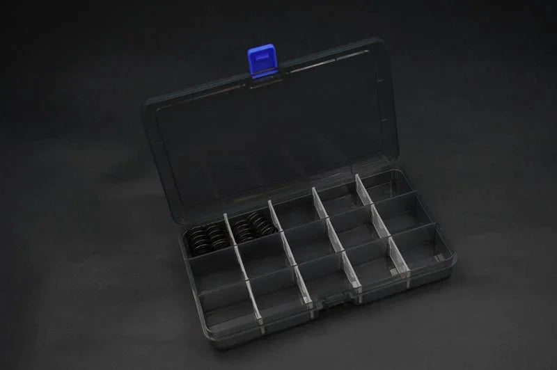 Koswork RC parts storage box KOS32115-5, clear plastic, blue latch, 12 compartments