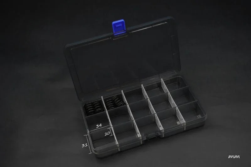 Koswork RC car accessory storage box, black plastic, multiple compartments, product KOS32115, size marked