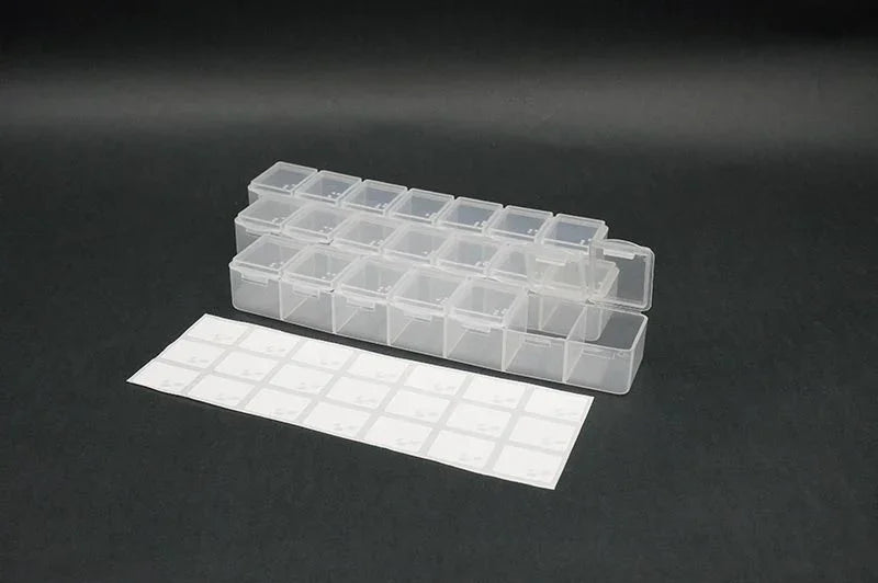 Koswork RC parts organizer box KOS32117-7, clear plastic with labels, for hobby accessories