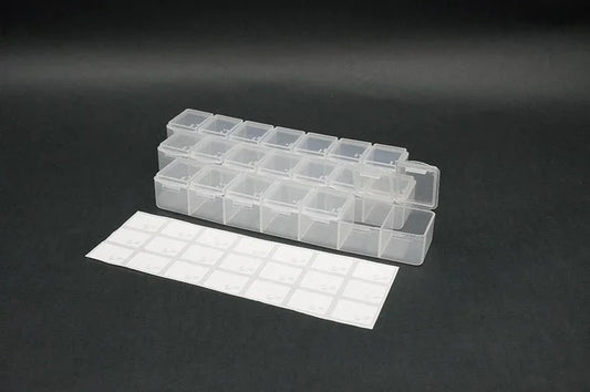 Koswork RC parts organizer box KOS32117-7, clear plastic with labels, for hobby accessories