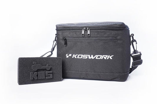 Koswork KOS32202 RC car accessory bag, black fabric with shoulder strap and foam insert