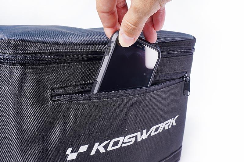 Koswork RC car accessory bag KOS32202-8 black zippered pocket with phone, durable fabric