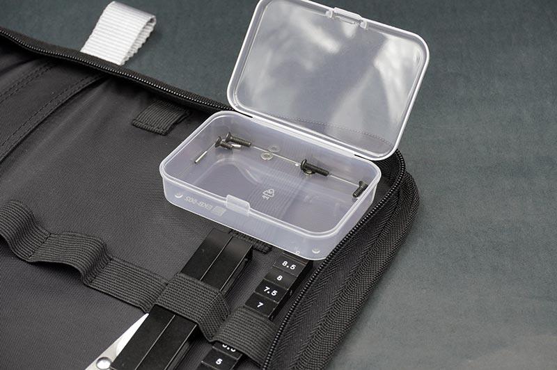 Koswork RC tool bag with black fabric, elastic tool holders, and clear plastic parts box KOS32215-4