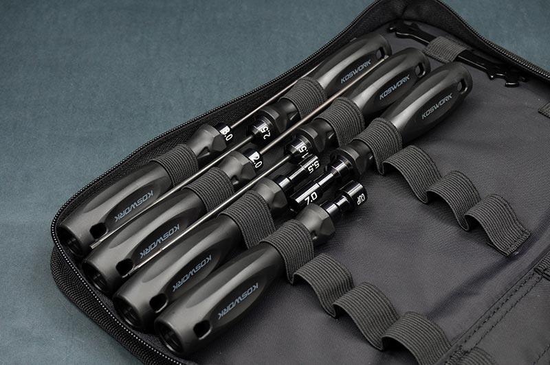 Koswork RC car tool bag set KOS32215-6 with black handled tools, organized in zip case