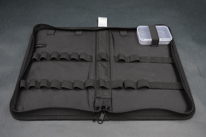 Koswork RC tool bag KOS32215-8, black nylon, zippered, elastic slots, clear parts box included.