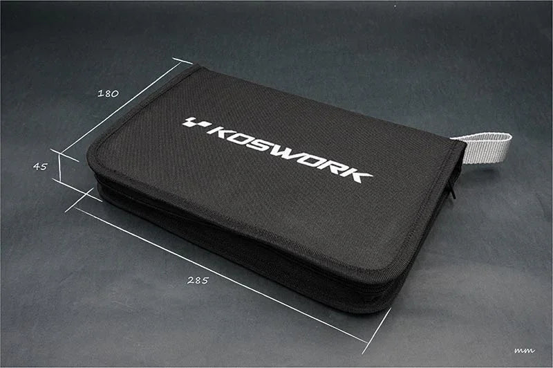 Koswork black RC car accessory bag, size 285x180x45mm, durable fabric, zippered case