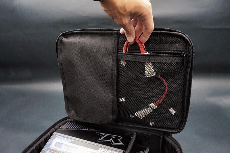 Koswork RC car accessories bag KOS32216-5 with mesh pockets, black, storing RC cables