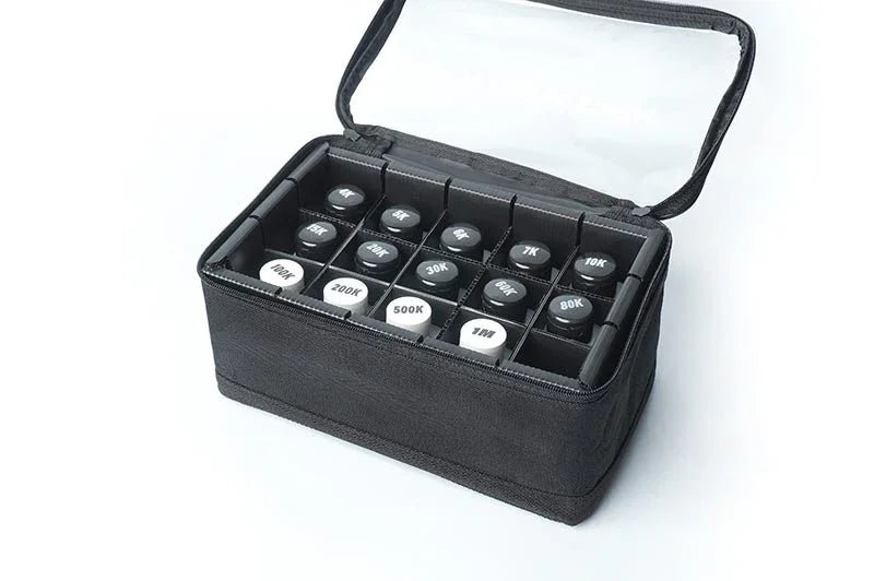 Koswork RC oil storage bag KOS32227, black fabric, multiple labeled compartments, transparent lid