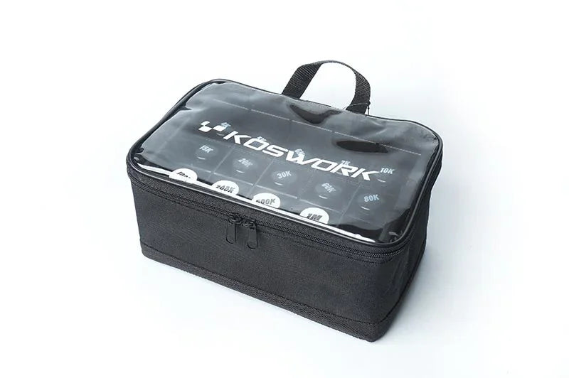 Koswork RC accessory bag KOS32227, black fabric with clear zippered top and carry handle