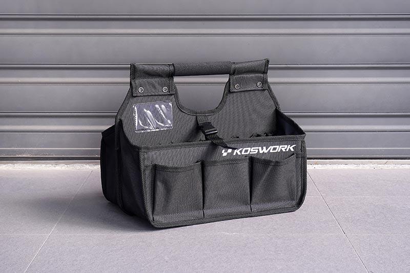 Koswork KOS32236V2 RC car pit bag, black, large size with front pockets and durable fabric