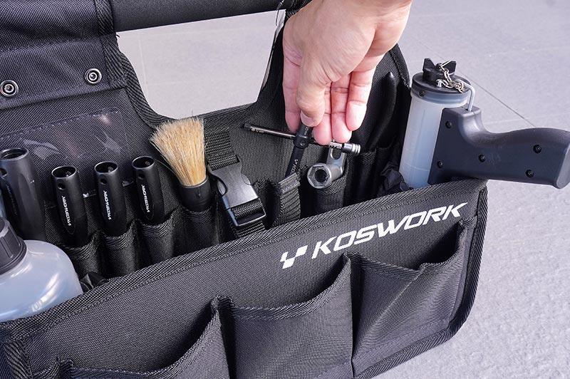Koswork RC car pit bag KOS32236V2, black, nylon, with tools and accessories organized in pockets