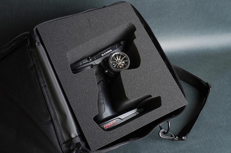 Koswork RC transmitter bag KOS32262, black padded case with custom foam insert, fits remote securely.