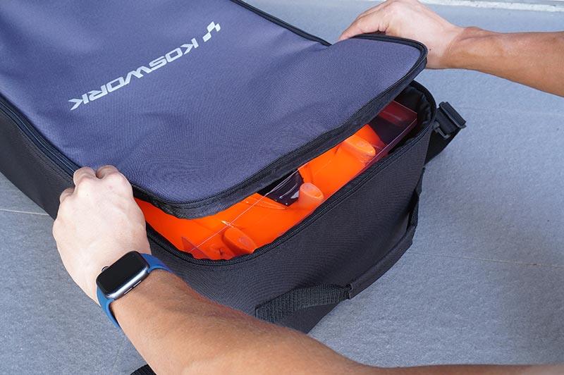 Koswork RC car bag KOS32265, large black and gray carrying case with orange RC car inside